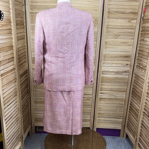 Karen Scott Pink White Plaid Skirt Blouse Blazer Suit 3-Piece Set 14-16 VIntage - Picture 4 of 13